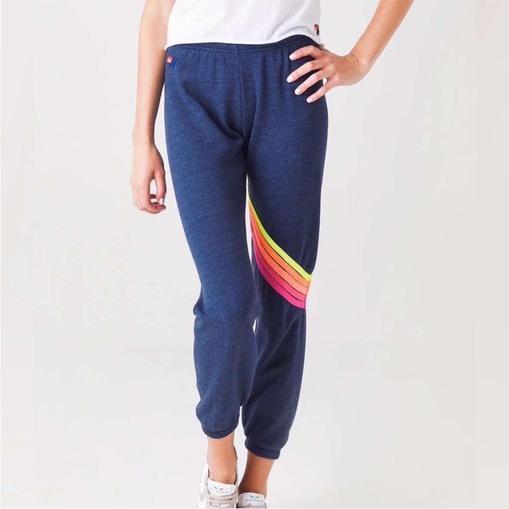 Aviator Nation New Size Small Chevron 5-Sweatpants Heather Navy/Neon
